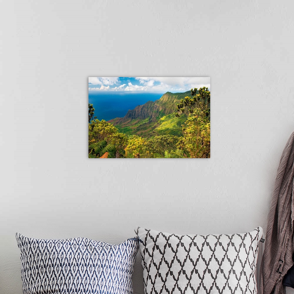 A bohemian room featuring Hawaii, Kauai, Na Pali Coast, Kalalau Valley, View From Kokee State Park