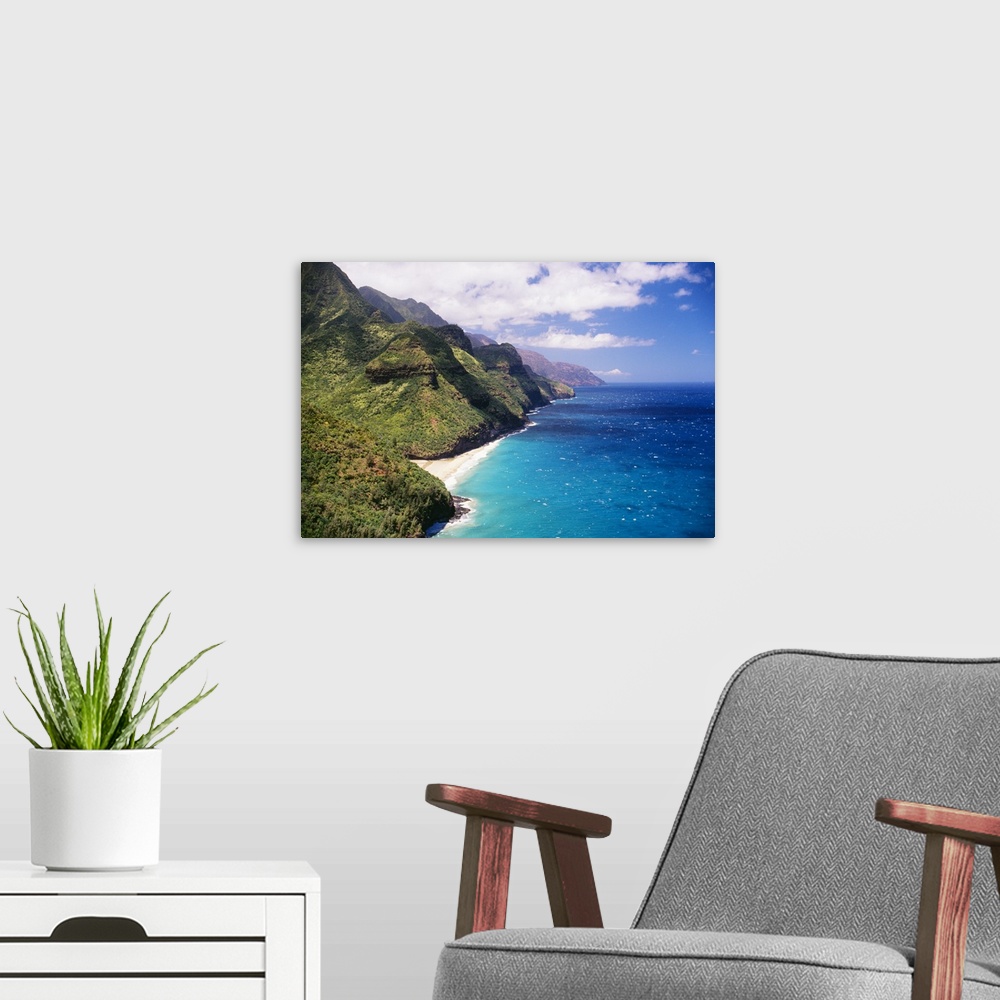 A modern room featuring Hawaii, Kauai, Napali Coast Aerial Along Rugged Cliffs