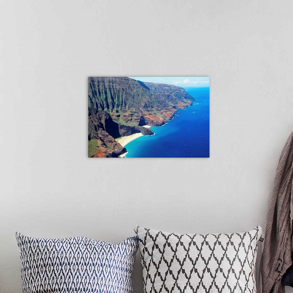 A bohemian room featuring Hawaii, Kauai, Napali Coast Aerial Along Rugged Cliffs