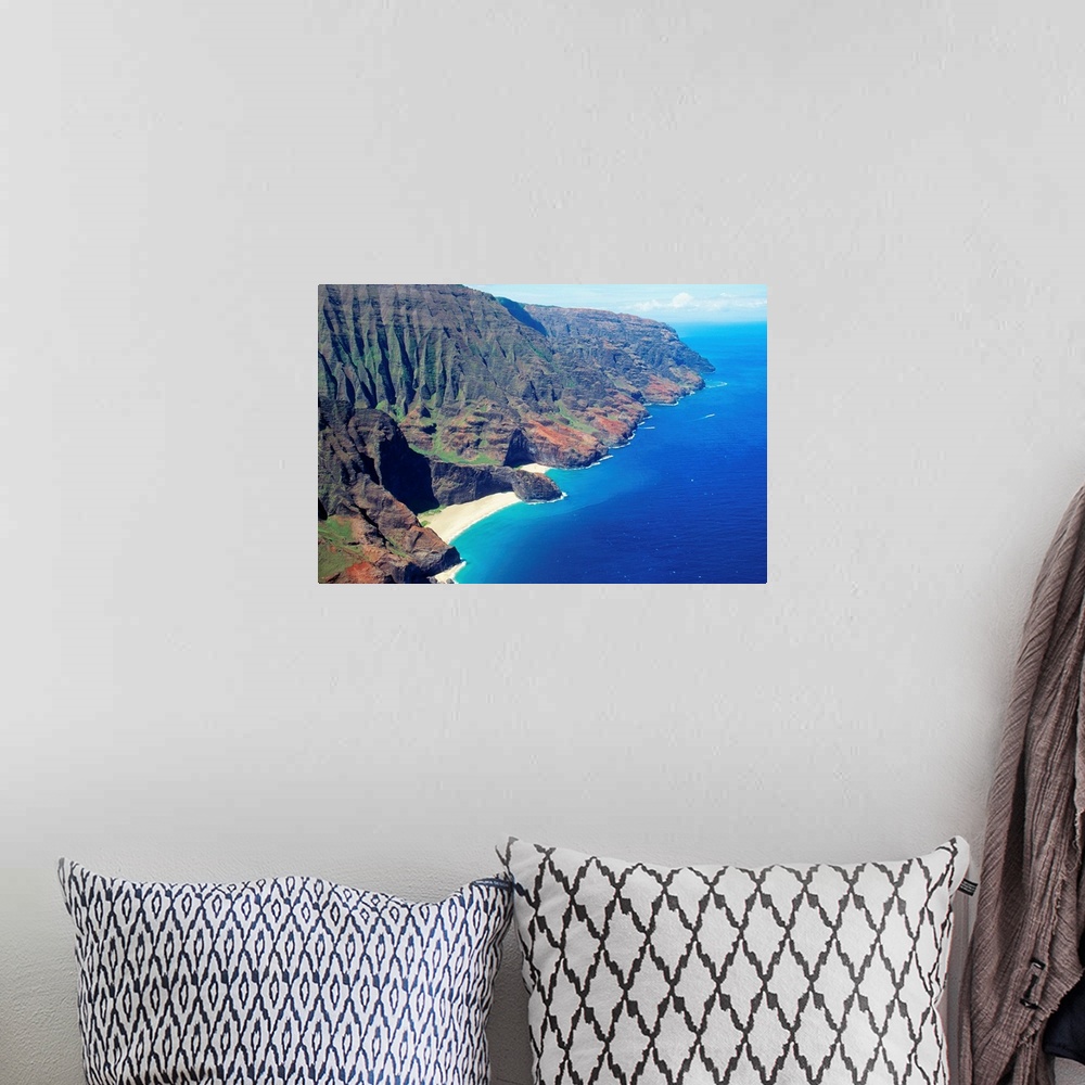 A bohemian room featuring Hawaii, Kauai, Napali Coast Aerial Along Rugged Cliffs