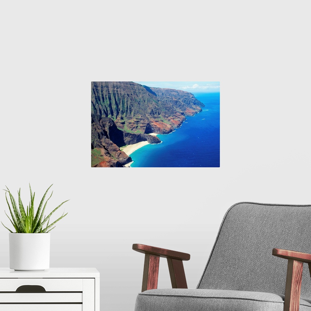 A modern room featuring Hawaii, Kauai, Napali Coast Aerial Along Rugged Cliffs