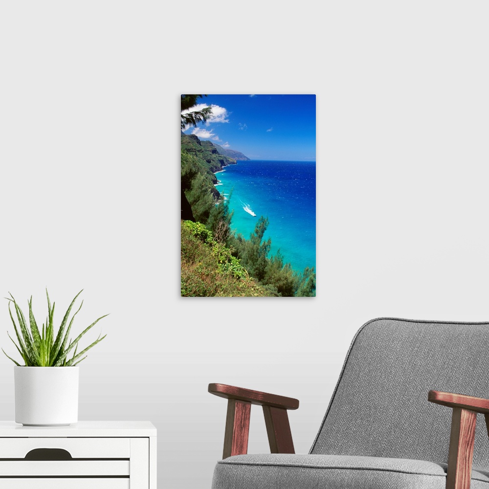 A modern room featuring Hawaii, Kauai, Napali Coast, Dramatic Cliffs, Ocean