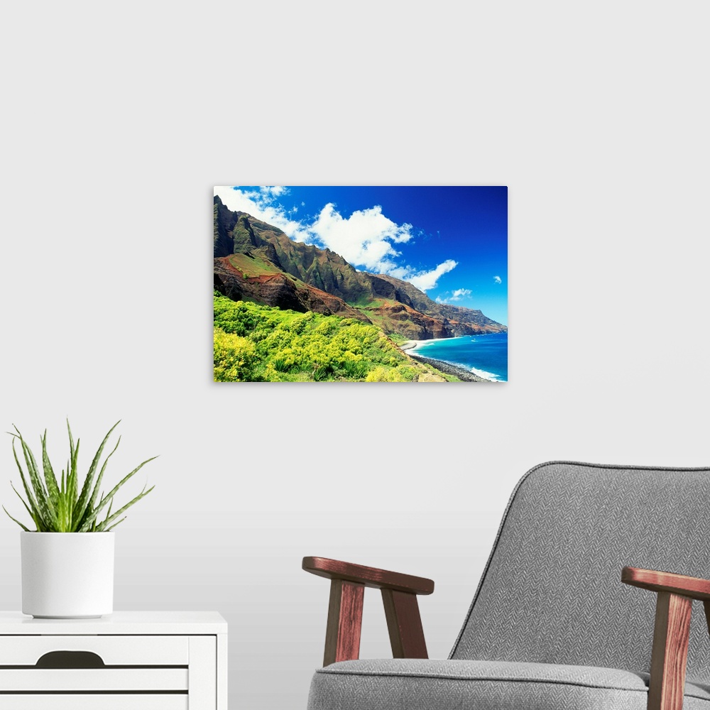 A modern room featuring Hawaii, Kauai, Napali Coast, Kalalau Valley, Secluded Beach