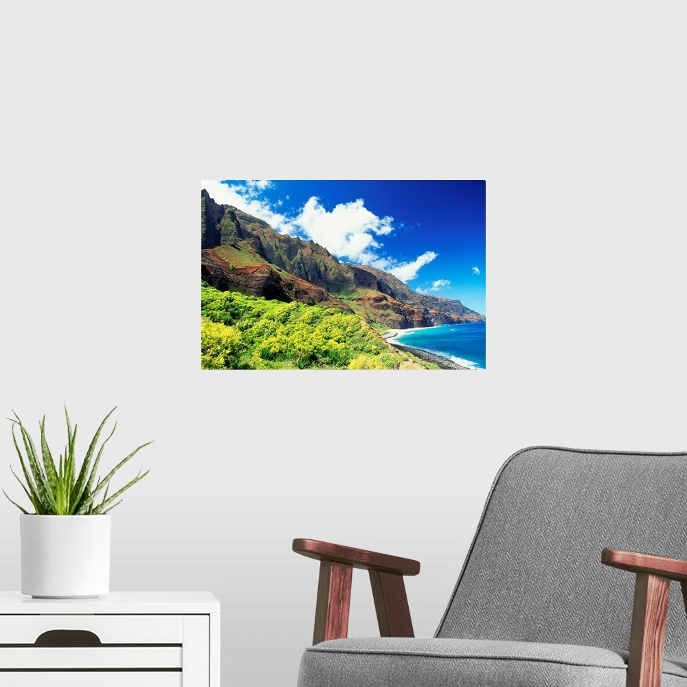 A modern room featuring Hawaii, Kauai, Napali Coast, Kalalau Valley, Secluded Beach