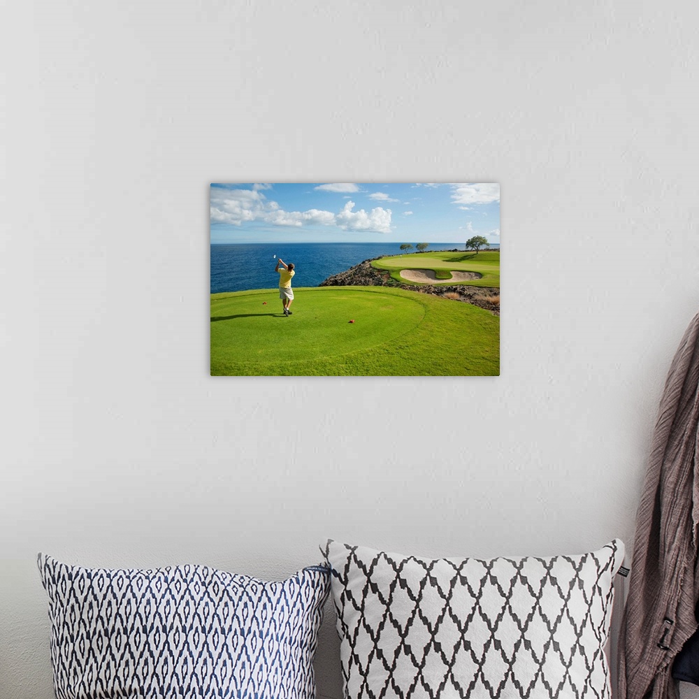 A bohemian room featuring Hawaii, Lanai, Man Playing Golf At The Challenge At Manele Golf Course