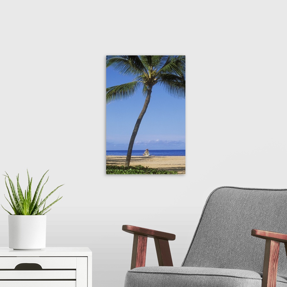 A modern room featuring Hawaii, Lanai, Manele Bay Beach Park, Palm Tree And Woman On The Beach