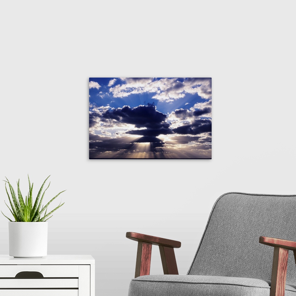 A modern room featuring Hawaii, Late Afternoon Rain Clouds Over Ocean Horizon