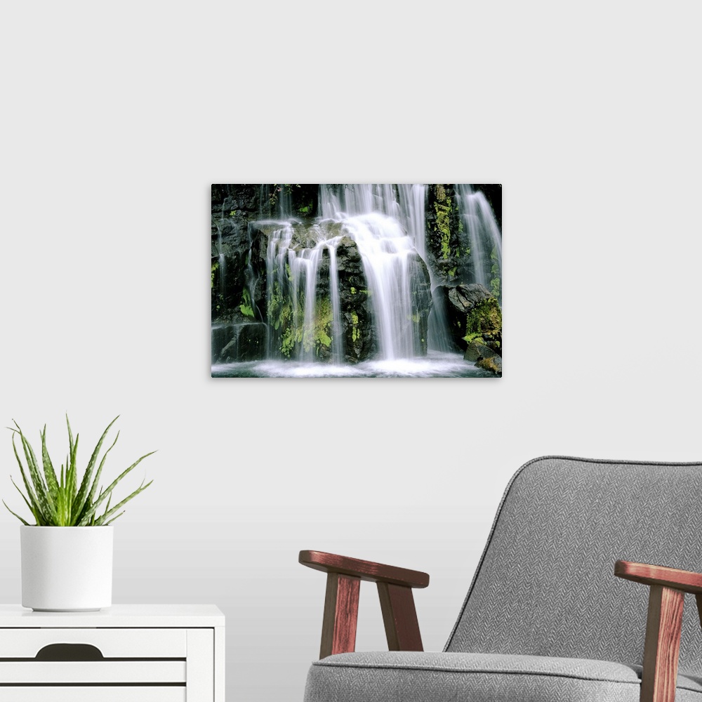 A modern room featuring Hawaii, Maui, closeup of waterfall cascading motion
