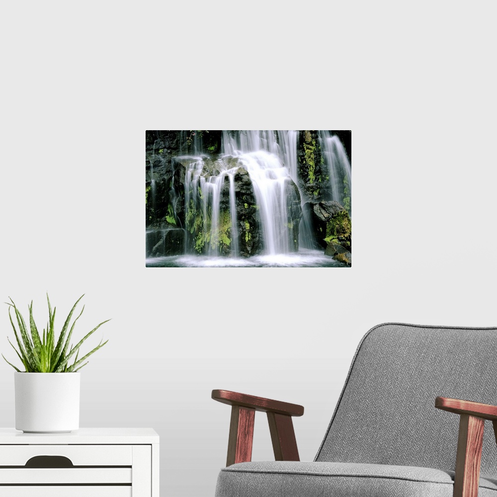 A modern room featuring Hawaii, Maui, closeup of waterfall cascading motion