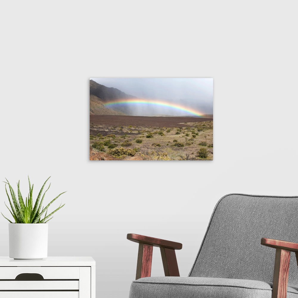 A modern room featuring Hawaii, Maui, Haleakala, Crater, A bright, colorful rainbow
