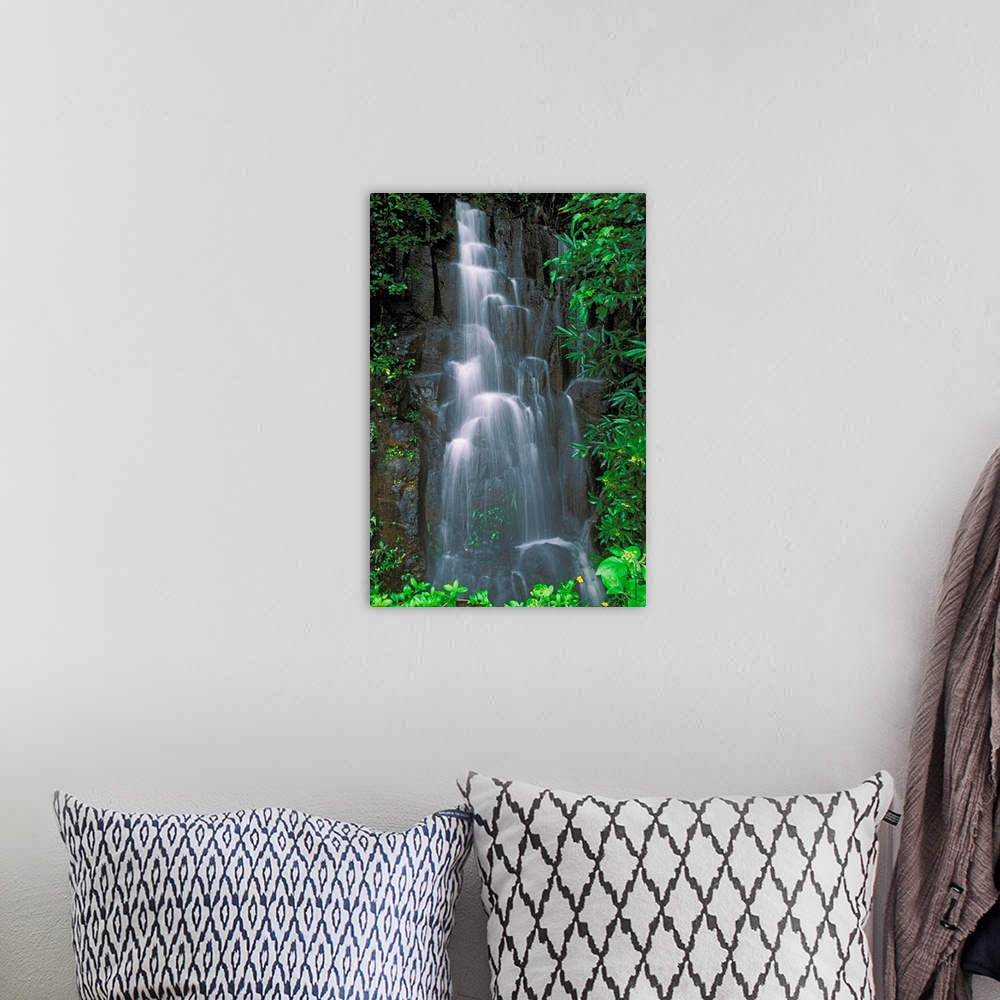 A bohemian room featuring Hawaii, Maui, Hana Highway, Cascading Waterfall In Lush Tropical Rainforest