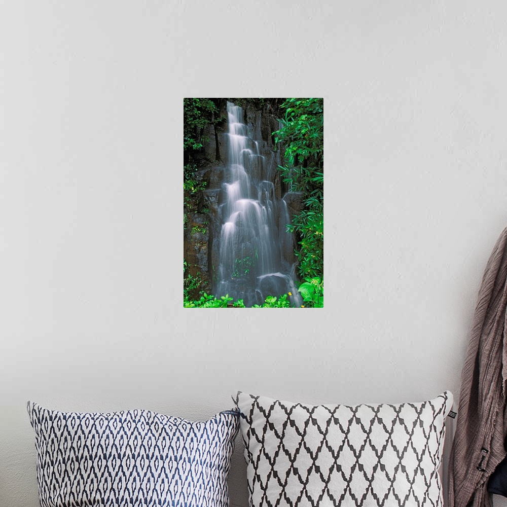 A bohemian room featuring Hawaii, Maui, Hana Highway, Cascading Waterfall In Lush Tropical Rainforest