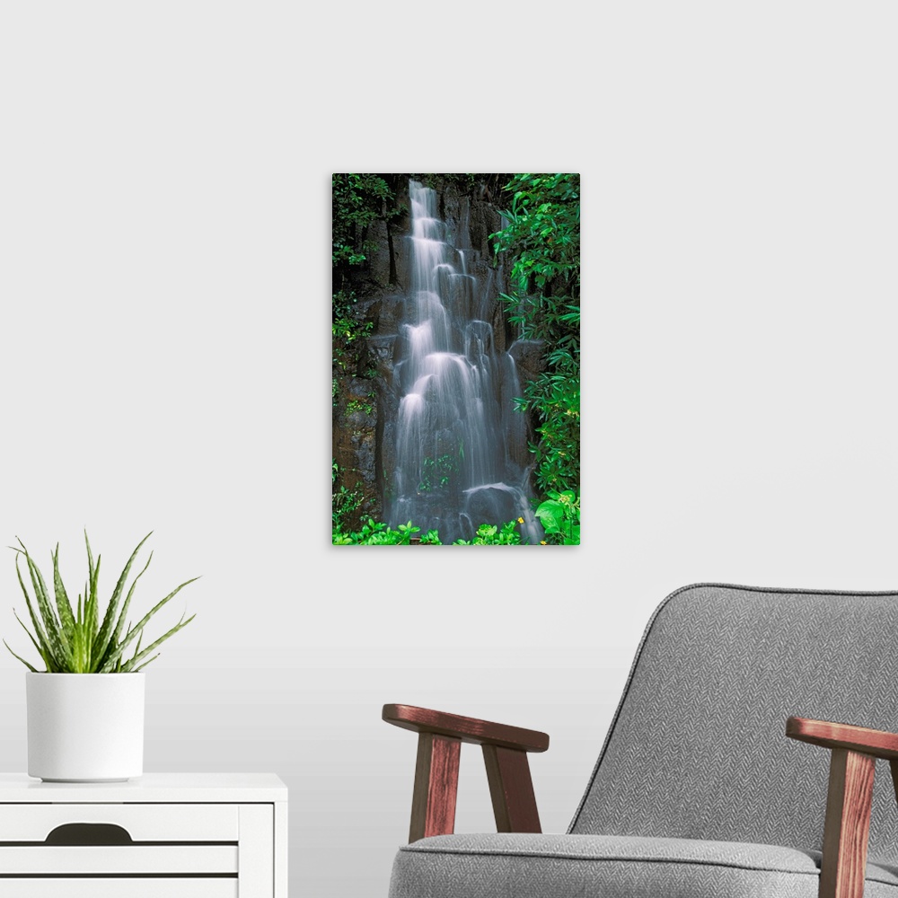 A modern room featuring Hawaii, Maui, Hana Highway, Cascading Waterfall In Lush Tropical Rainforest