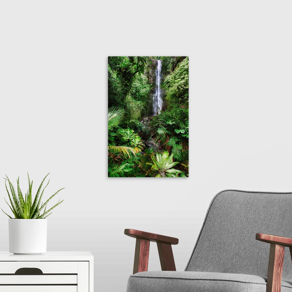 A modern room featuring Hawaii, Maui, Hana, Wailua Falls, Beautiful Afternoon Light On Waterfall