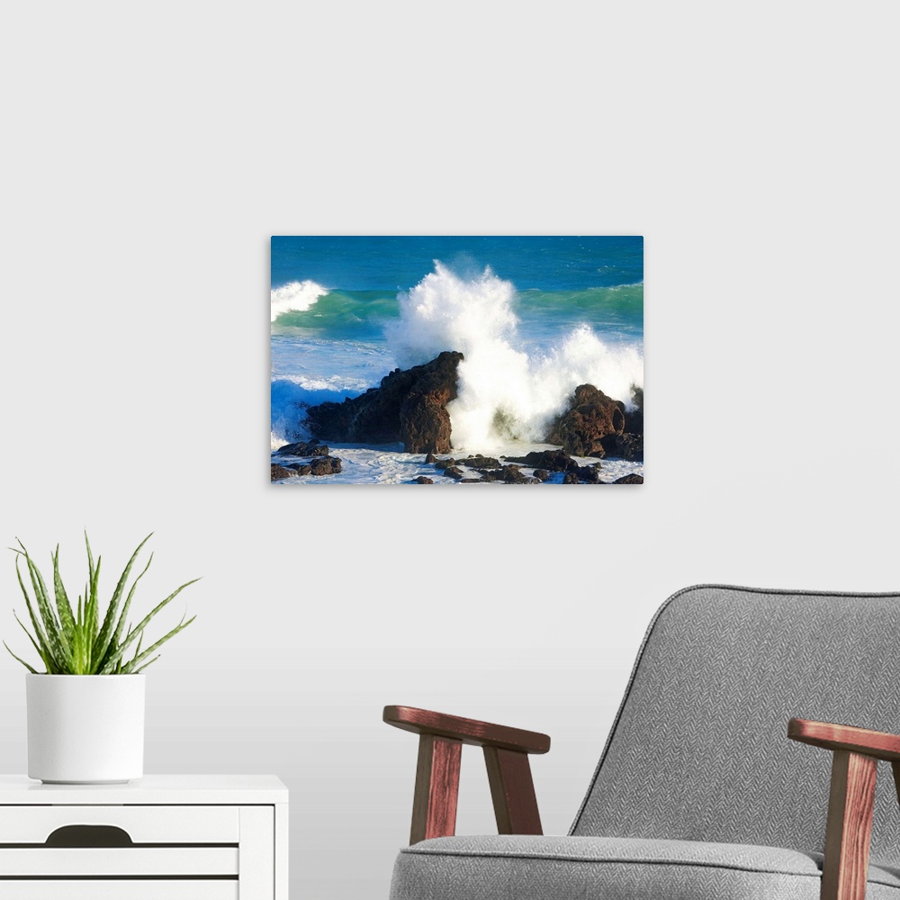 A modern room featuring Hawaii, Maui, Ho'okipa, Big Winter Surf Crashing On Rocks