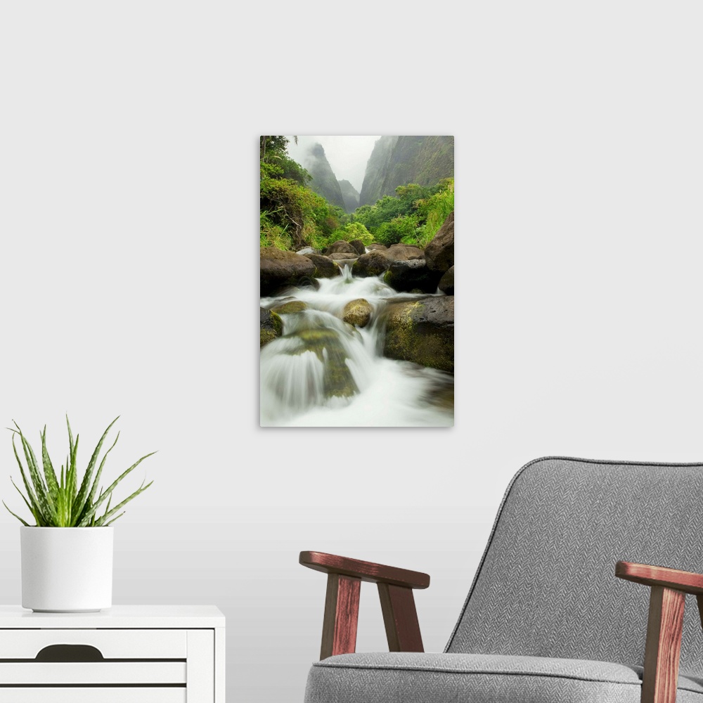 A modern room featuring Hawaii, Maui, Iao River Valley Waterfall