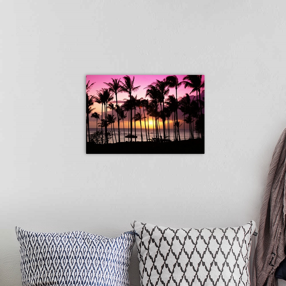 A bohemian room featuring Hawaii, Maui, Kapalua Bay, Tropical Sunset, Palms Silhouette