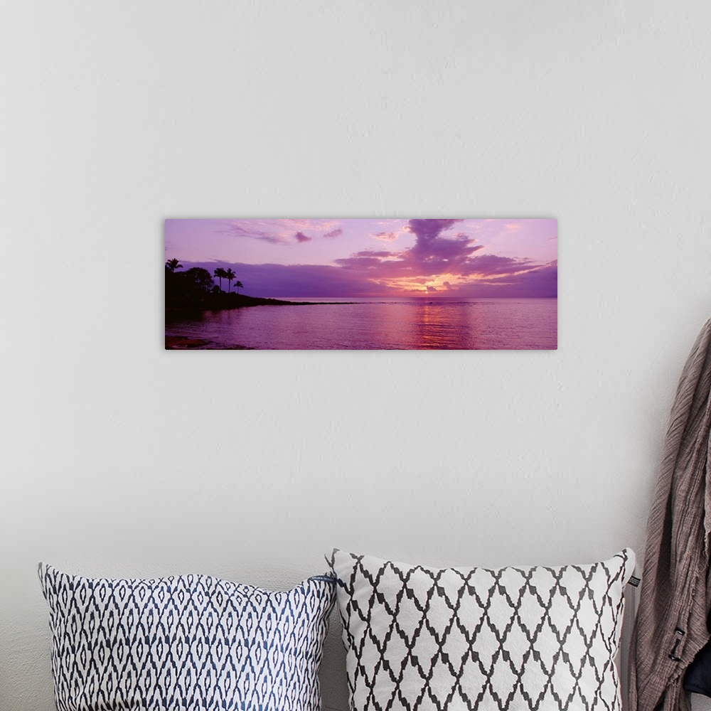 A bohemian room featuring Hawaii, Maui, Kapalua Beach, Purple Sunset Over Ocean