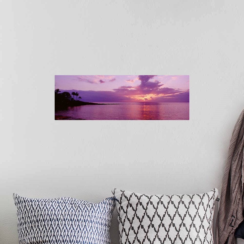 A bohemian room featuring Hawaii, Maui, Kapalua Beach, Purple Sunset Over Ocean