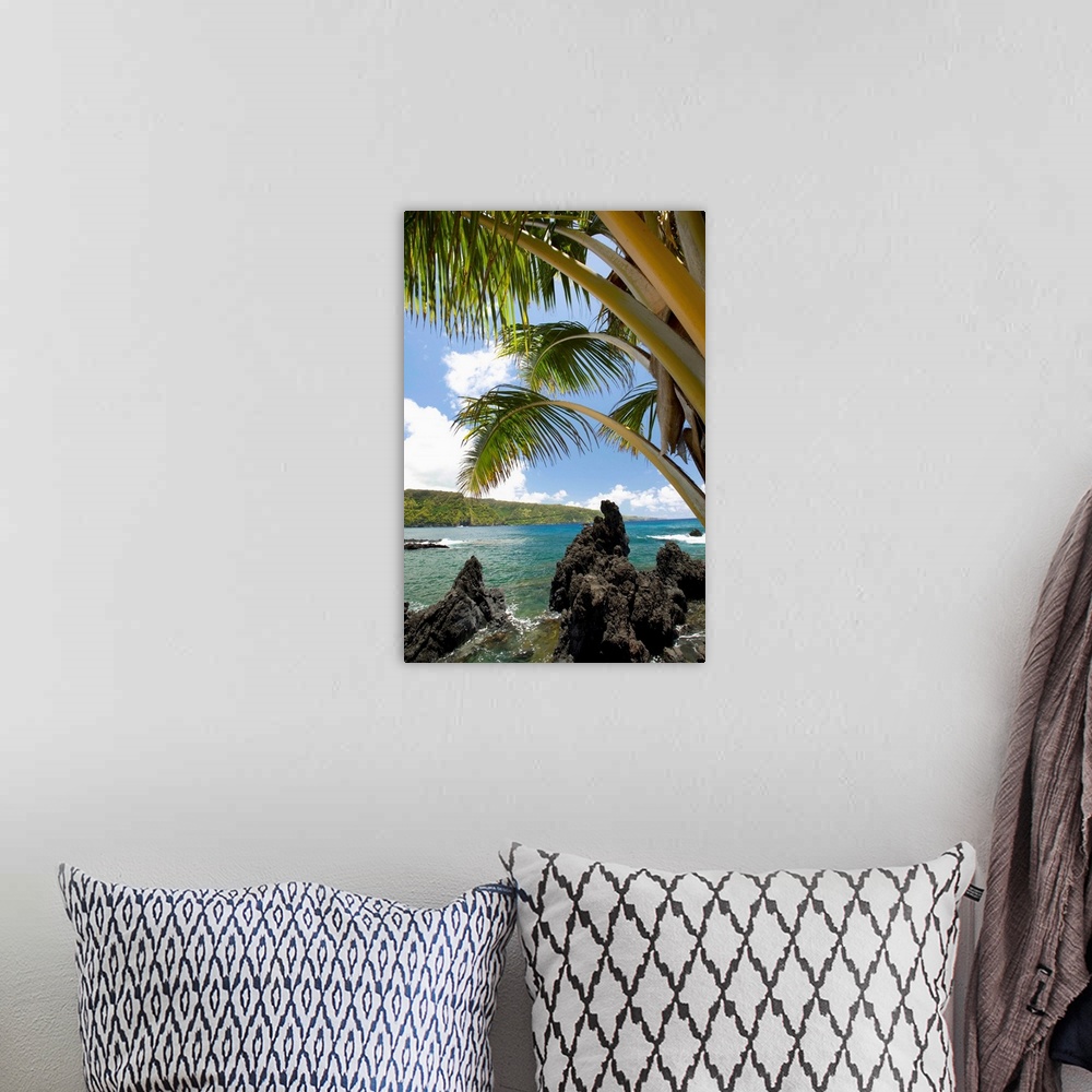 A bohemian room featuring Hawaii, Maui, Keanae, Sunny blue skies light up the lush coast