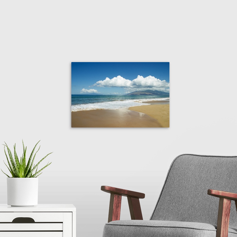 A modern room featuring Hawaii, Maui, Kihei, Ocean And Sand, West Maui Mountains In The Distance