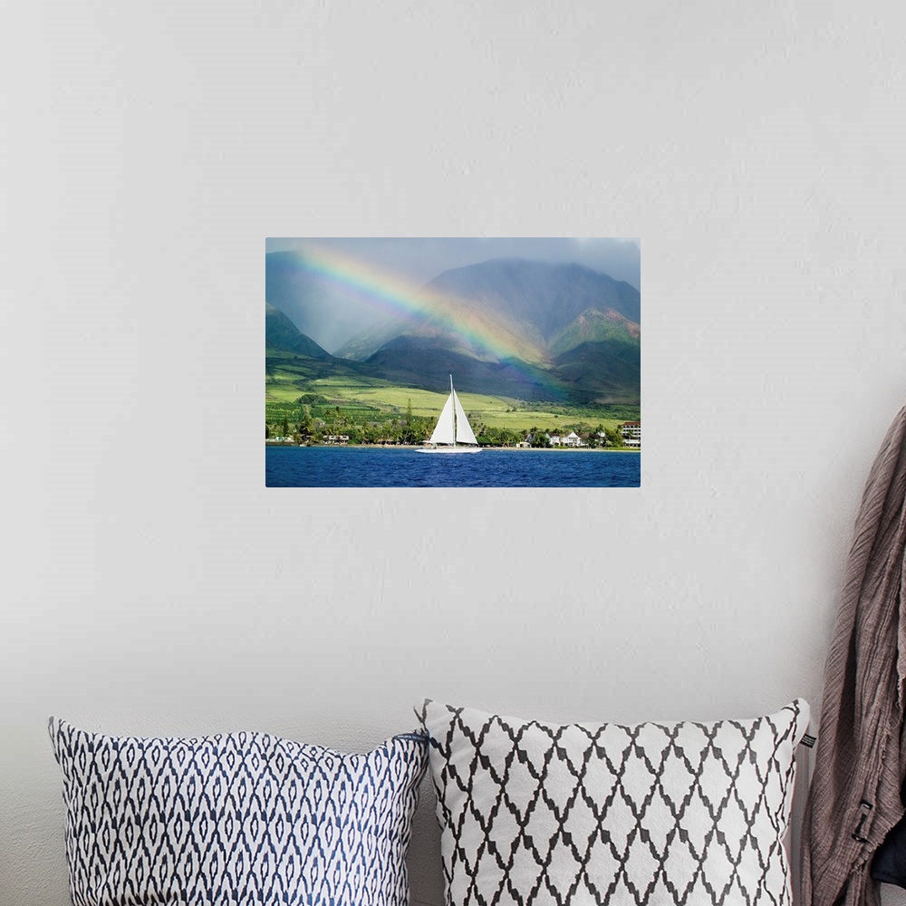A bohemian room featuring Hawaii, Maui, Lahaina, Rainbow In Front Of West Mauis Mountain Range