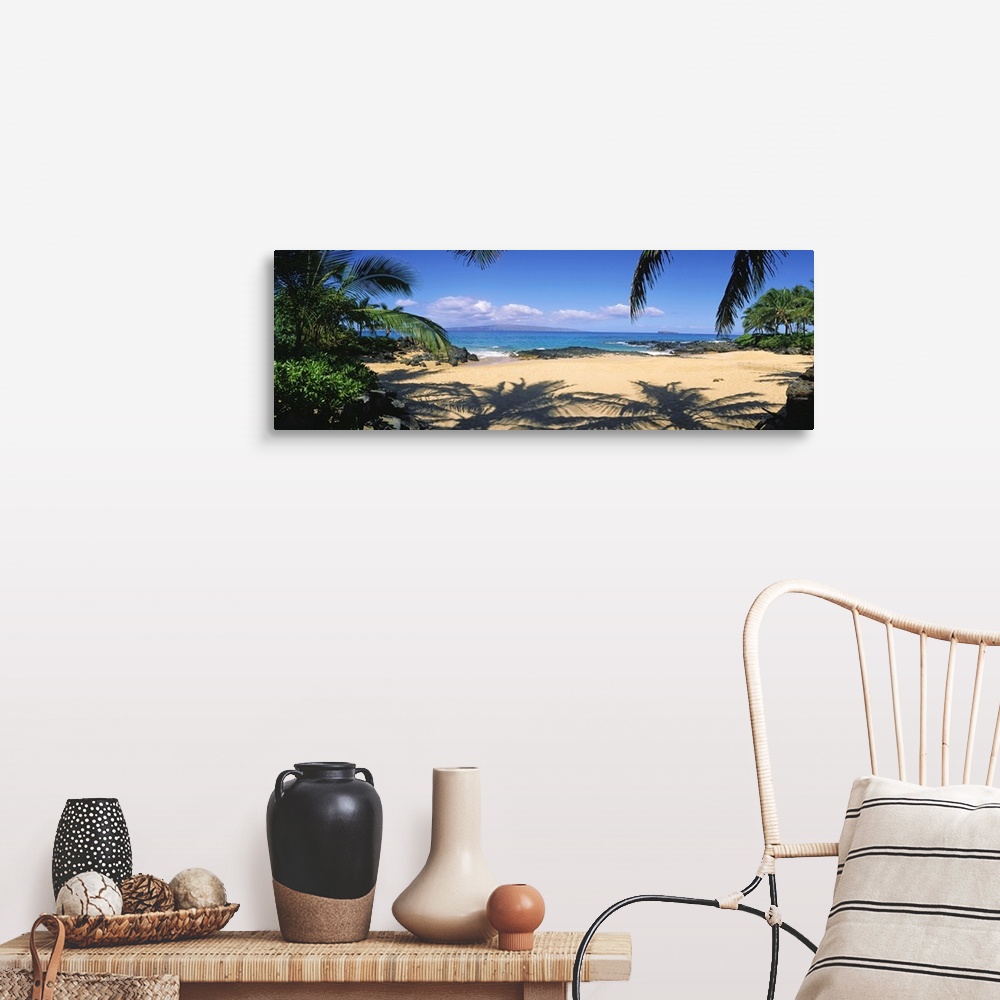A farmhouse room featuring Hawaii, Maui, Makena; Small Secluded Beach Palm Shadows On Sand