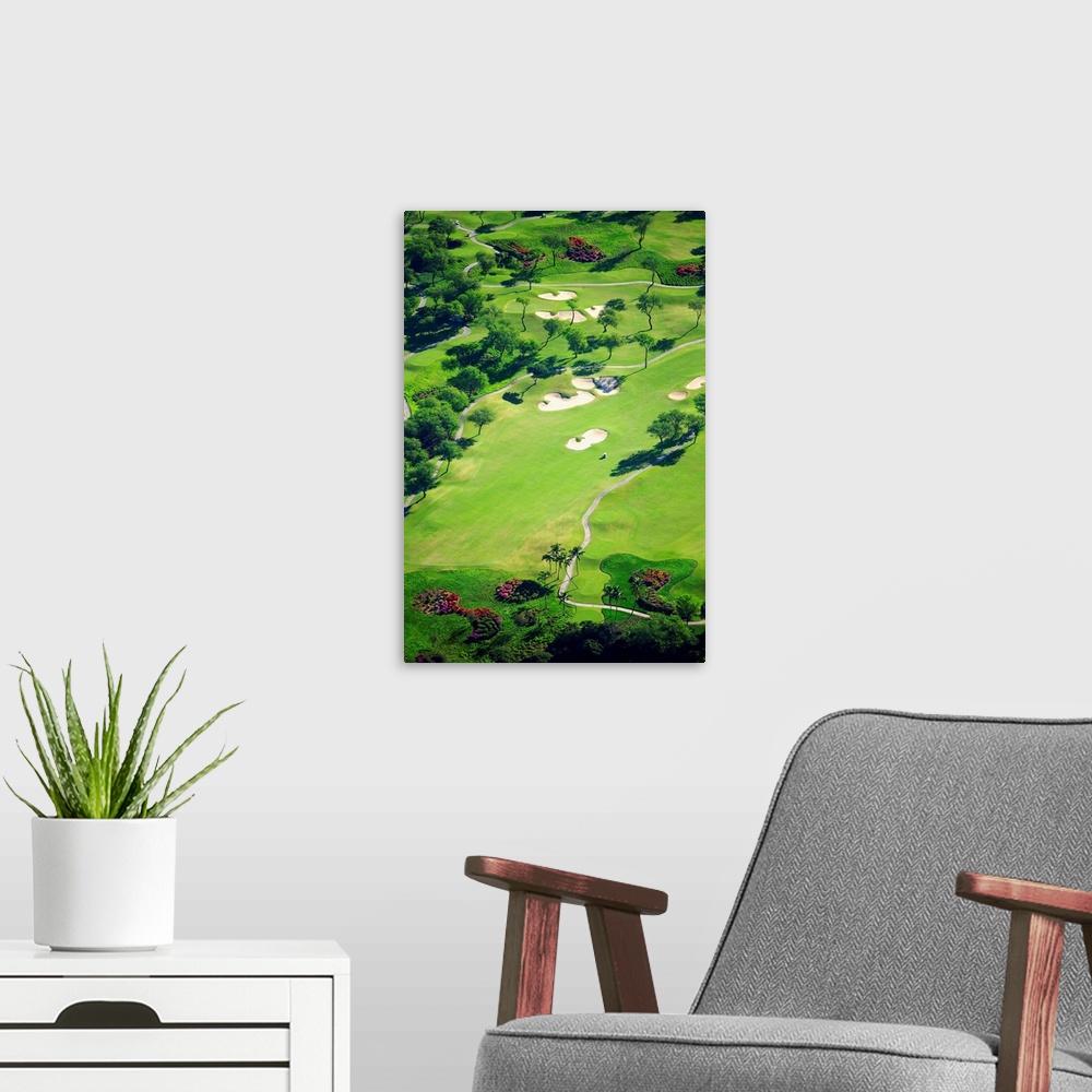 A modern room featuring Hawaii, Maui, Wailea, Aerial Of Wailea Gold And Emerald Golf Courses