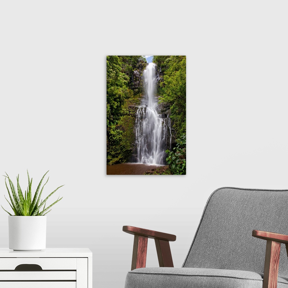 A modern room featuring Hawaii, Maui, Wailua Falls, Large Falls With Lush Foliage
