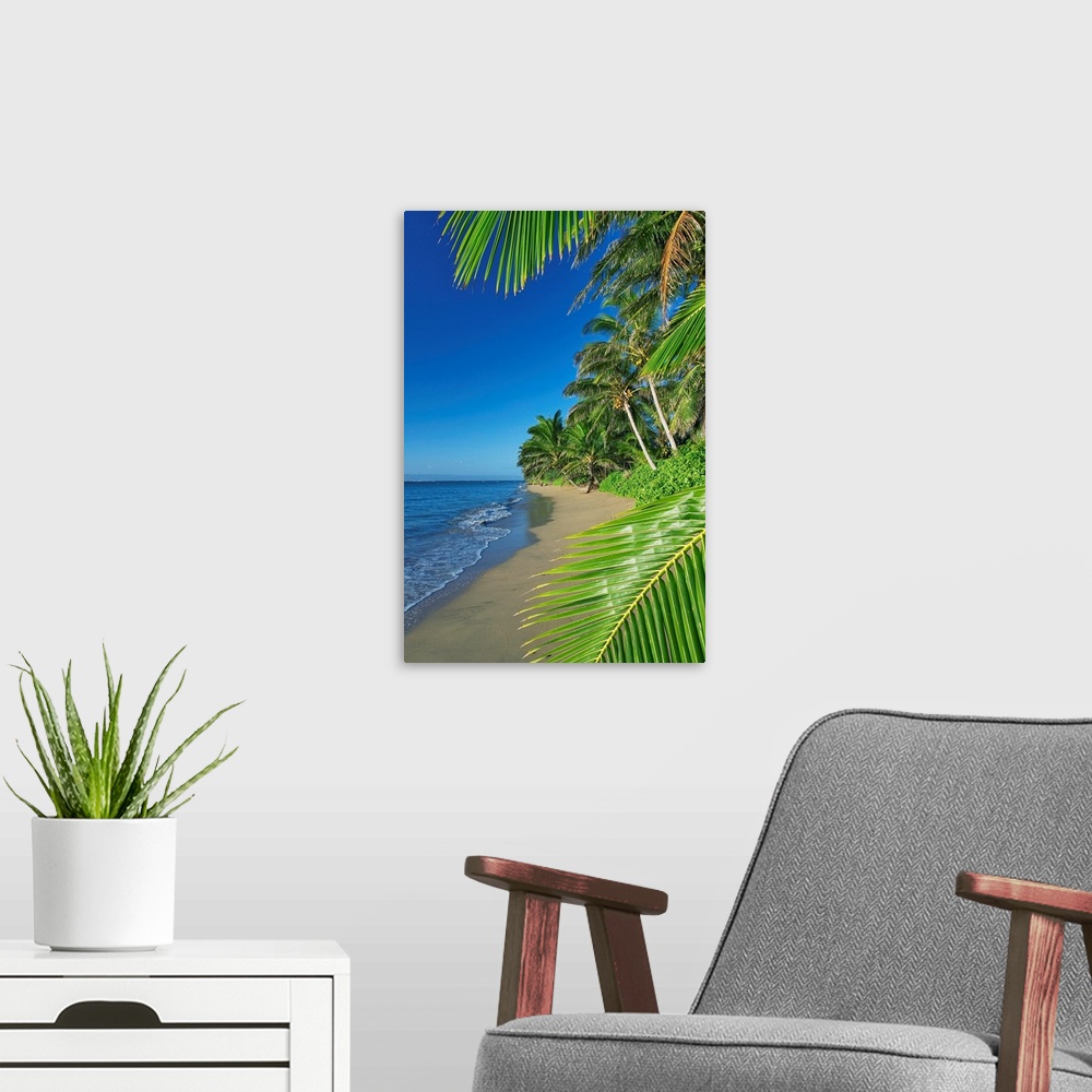 A modern room featuring Hawaii, Molokai, A Small Deserted Beach On The South Shore, Lanai In The Background