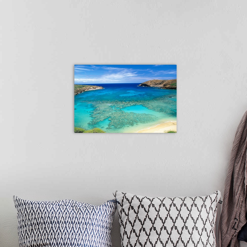 A bohemian room featuring Hawaii, Oahu, Hanauma Bay State Park, View From Above Looking In