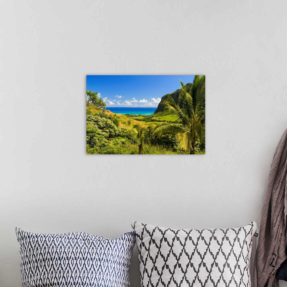 A bohemian room featuring Hawaii, Oahu, Kualoa Ranch, Mountains And Ocean In Distance