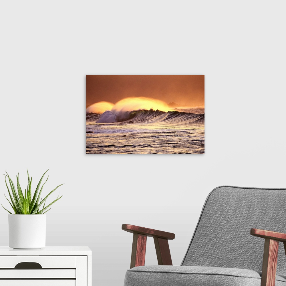 A modern room featuring Hawaii, Oahu, North Shore, Big Waves At Sunset