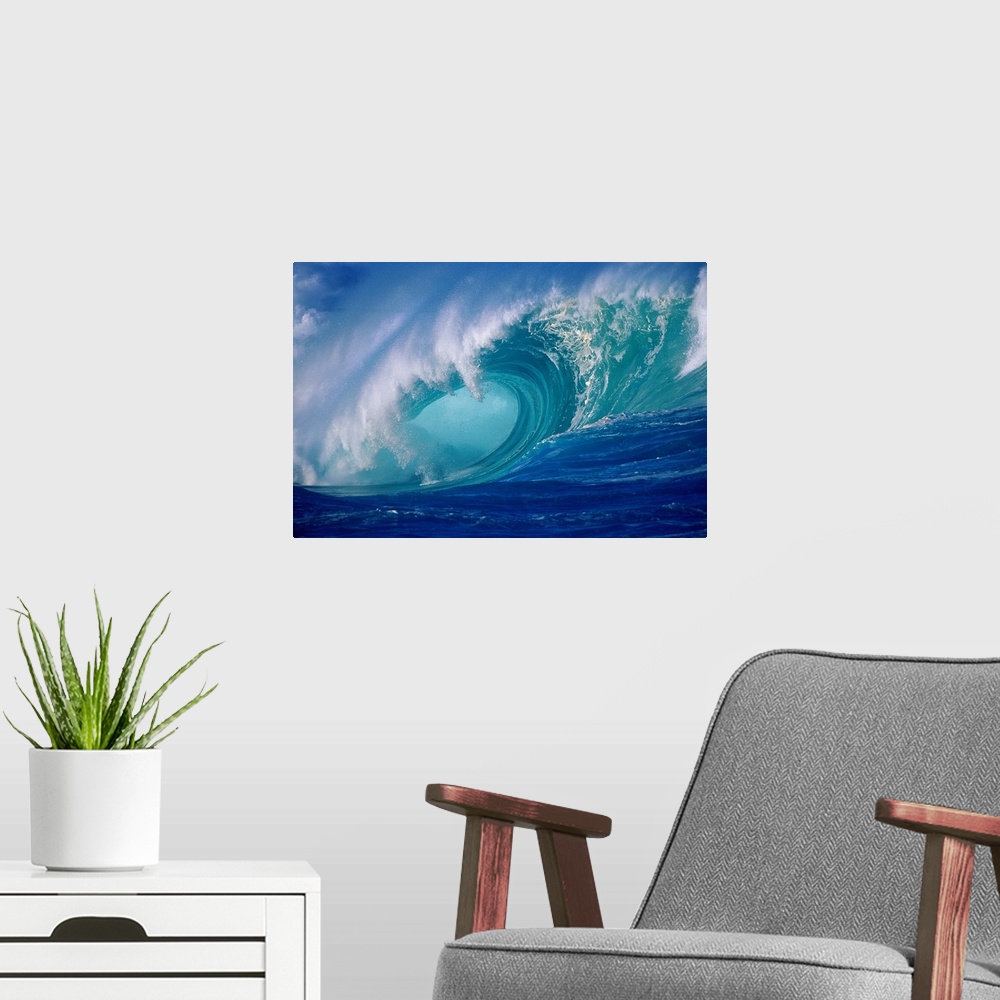 A modern room featuring Hawaii, Oahu, North Shore, Close-Up Side Angle Powerful Winter Storm