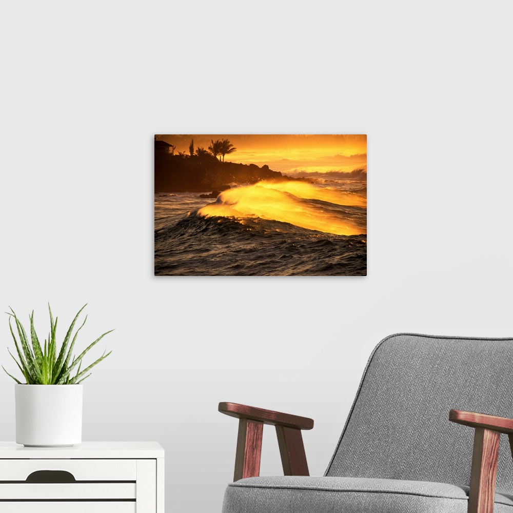 A modern room featuring Hawaii, Oahu, North Shore, Coastline At Sunset