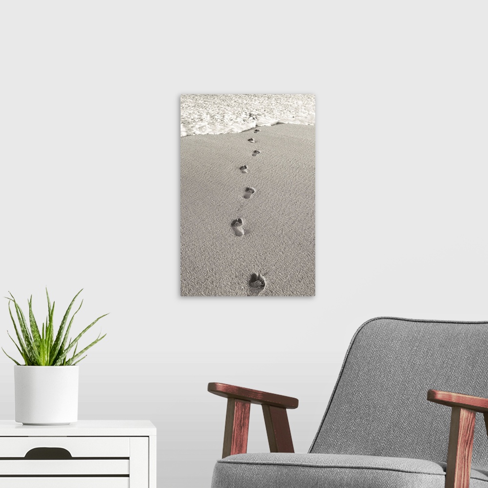 A modern room featuring Hawaii, Oahu, North Shore, Footprints In The Sand Leading Into The Ocean