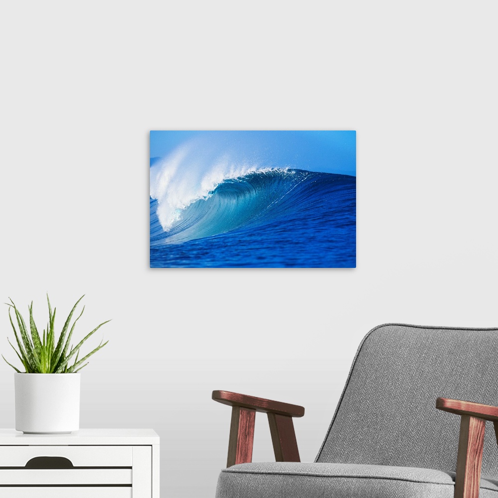 A modern room featuring Hawaii, Oahu, North Shore, Front Angled View Of Pipeline Wave Curling