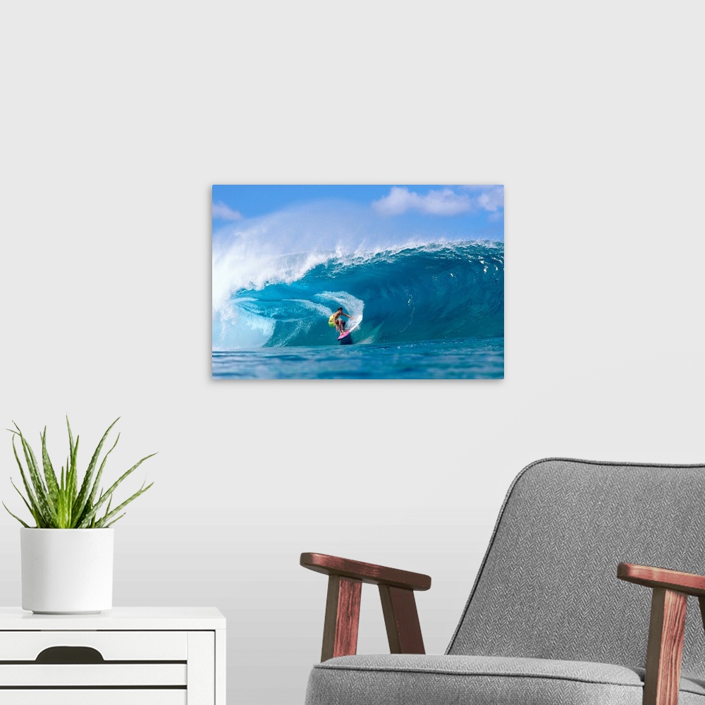 A modern room featuring Hawaii, Oahu, North Shore, Pipeline Surfer Coming Out Of Wave, C