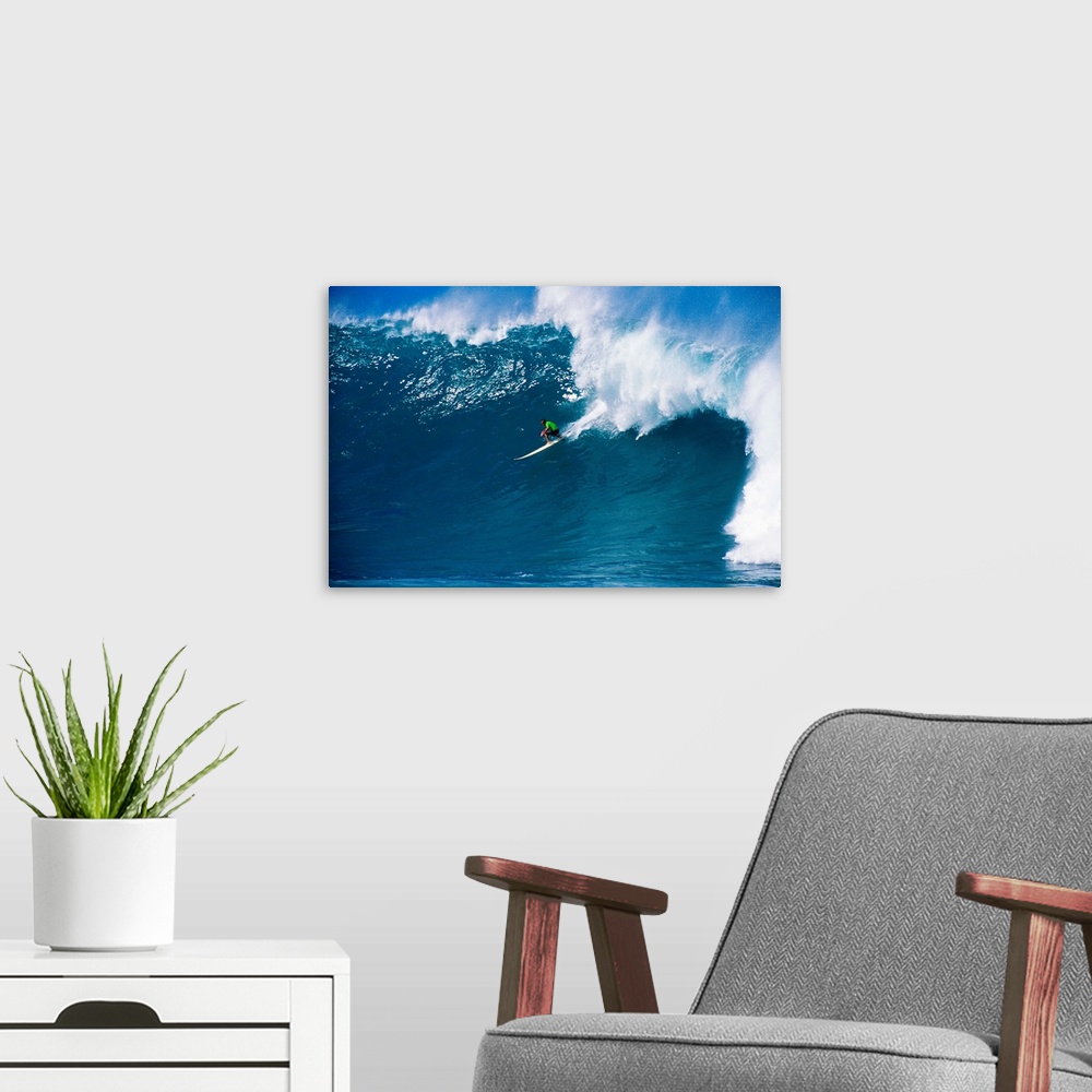 A modern room featuring Hawaii, Oahu, North Shore, Waimea, Surfer Riding Wave