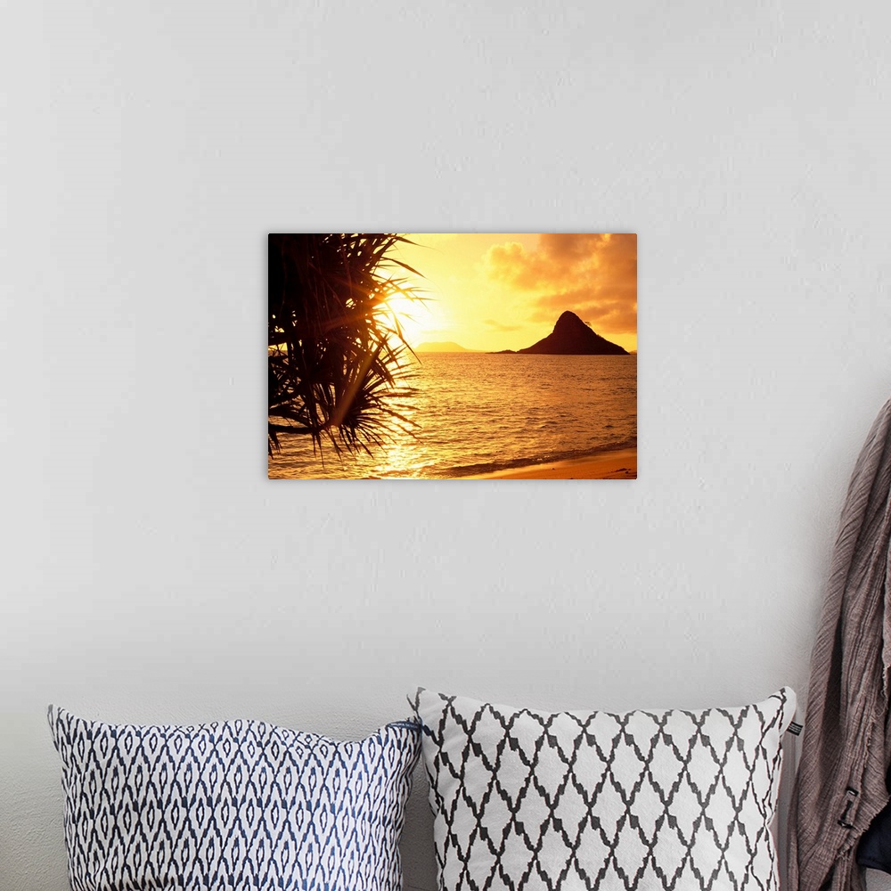 A bohemian room featuring Hawaii, Oahu, View Of Chinaman's Hat At Sunset