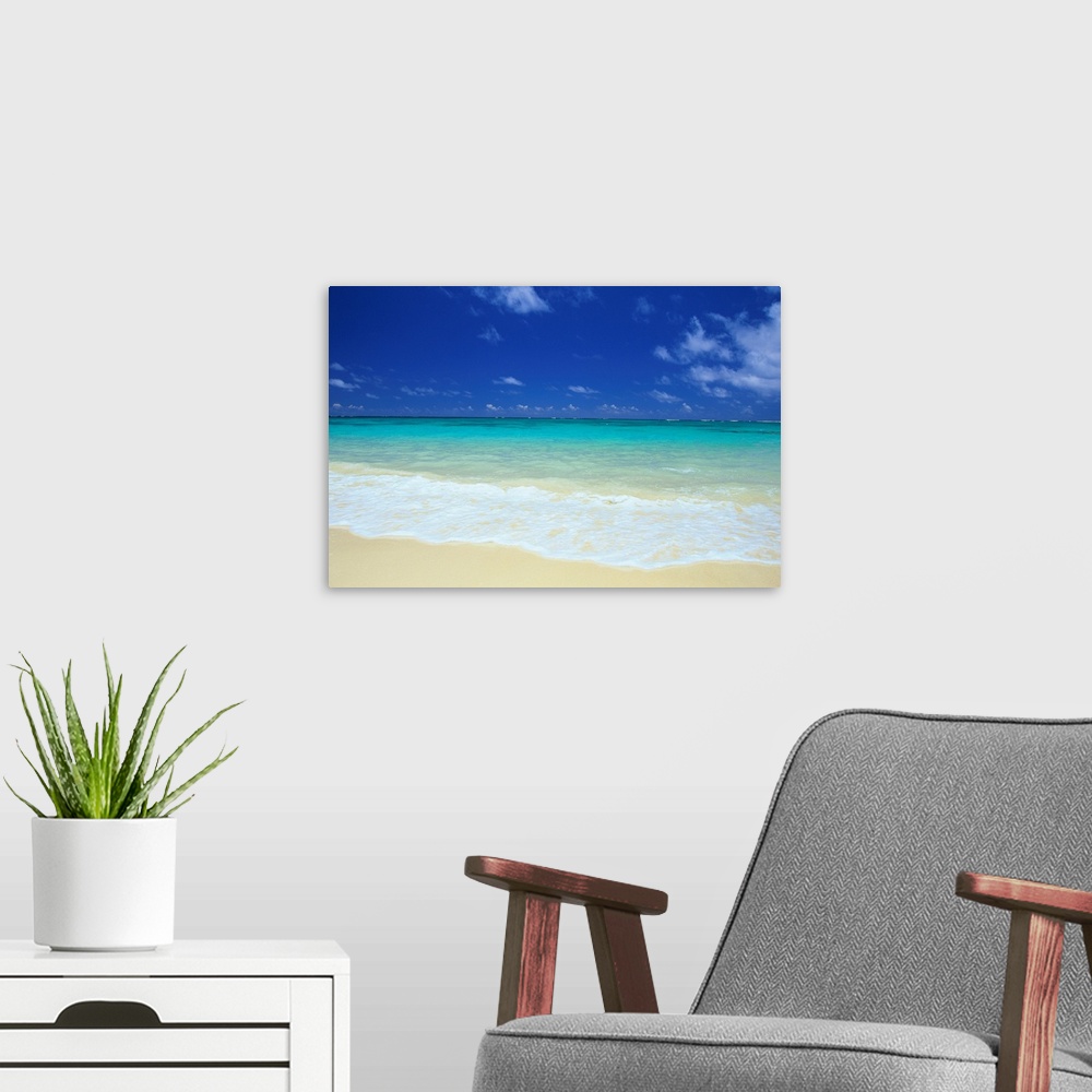 A modern room featuring Hawaii, White Beach, Blue Sky, Turquoise Water On The Horizon