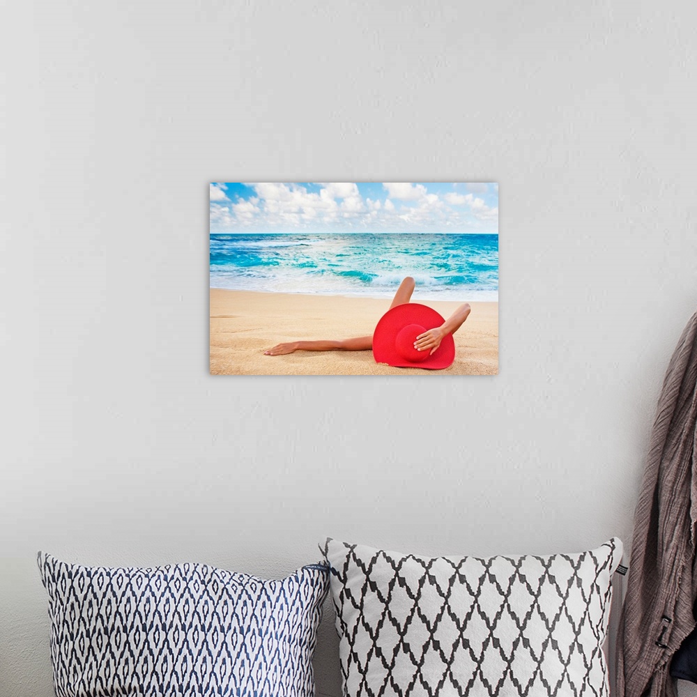A bohemian room featuring Hawaii, Woman Laying On The Beach