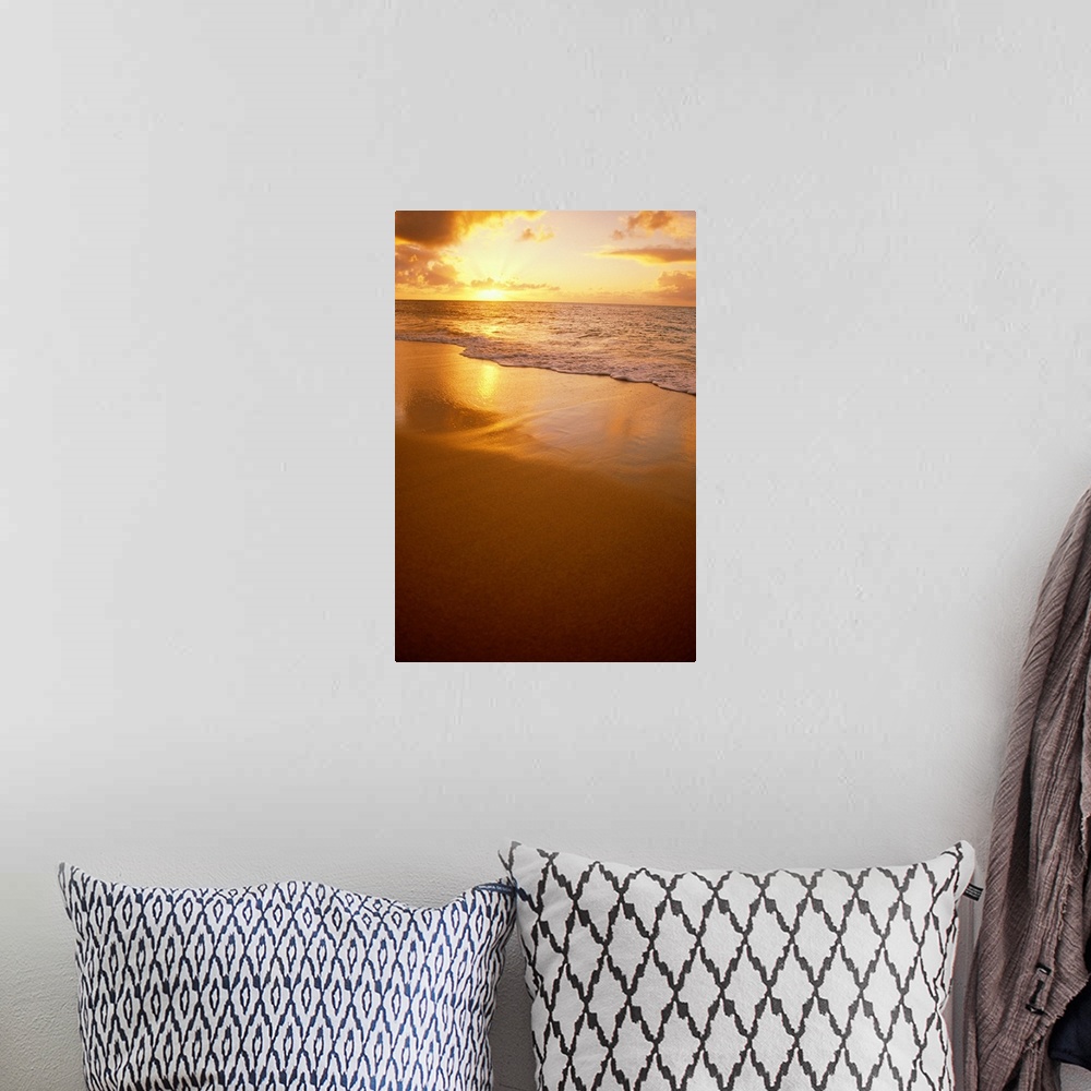 A bohemian room featuring Hawaiian Sunset At Beach, Pastel Colors On Sand