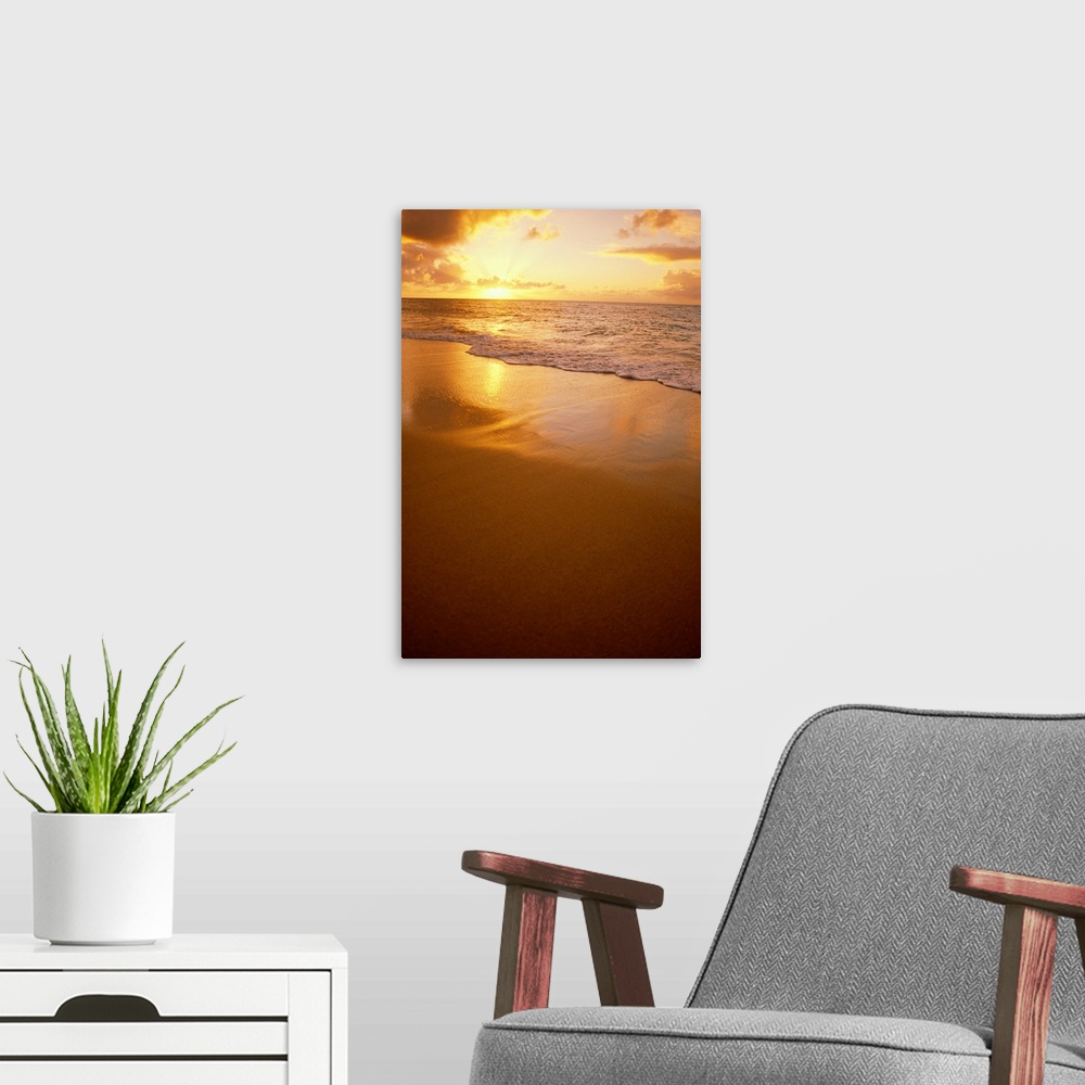 A modern room featuring Hawaiian Sunset At Beach, Pastel Colors On Sand