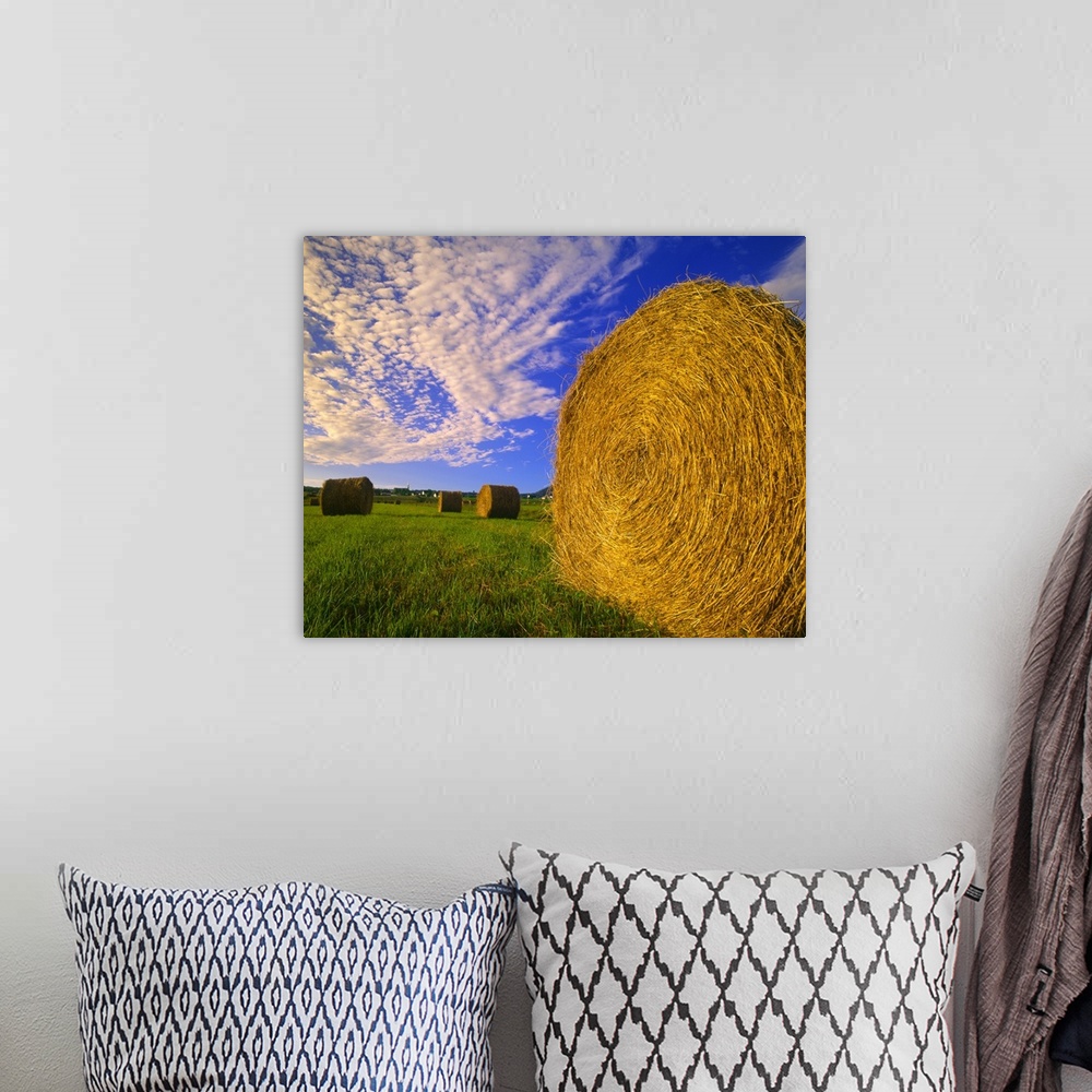 A bohemian room featuring Hay Bales In Field, Quebec, Canada