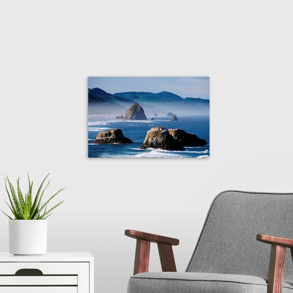 A modern room featuring Haystack Rock, The Needles And Sea Stacks, Cannon Beach, Oregon