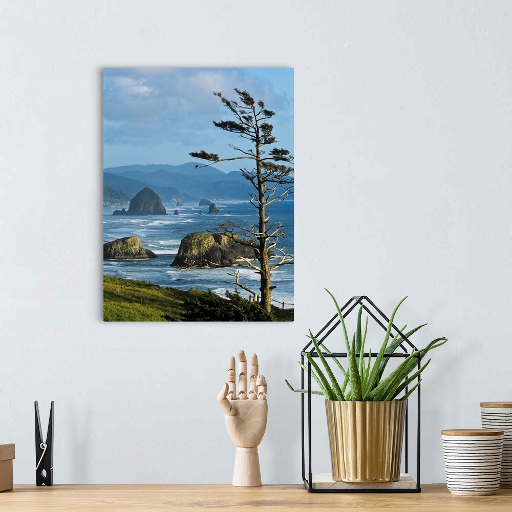 A bohemian room featuring Haystack Rock Viewed From Ecola Point, Cannon Beach, Oregon