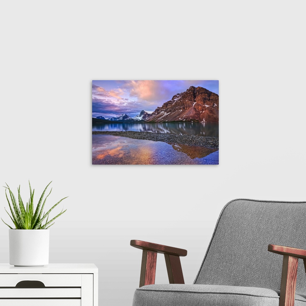 A modern room featuring The tranquil beauty of Helen Lake, Icefields Parkway, Banff National Park, Alberta, Canada