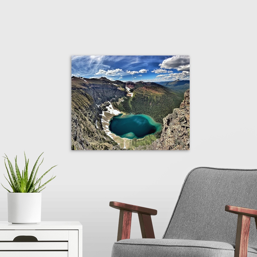 A modern room featuring High Angle View Of Lake, Akamina Ridge; British Columbia, Canada