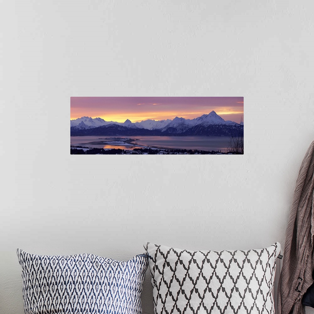 A bohemian room featuring Homer Spit At Sunrise With Kenai Mountains, Kenai Peninsula, Alaska